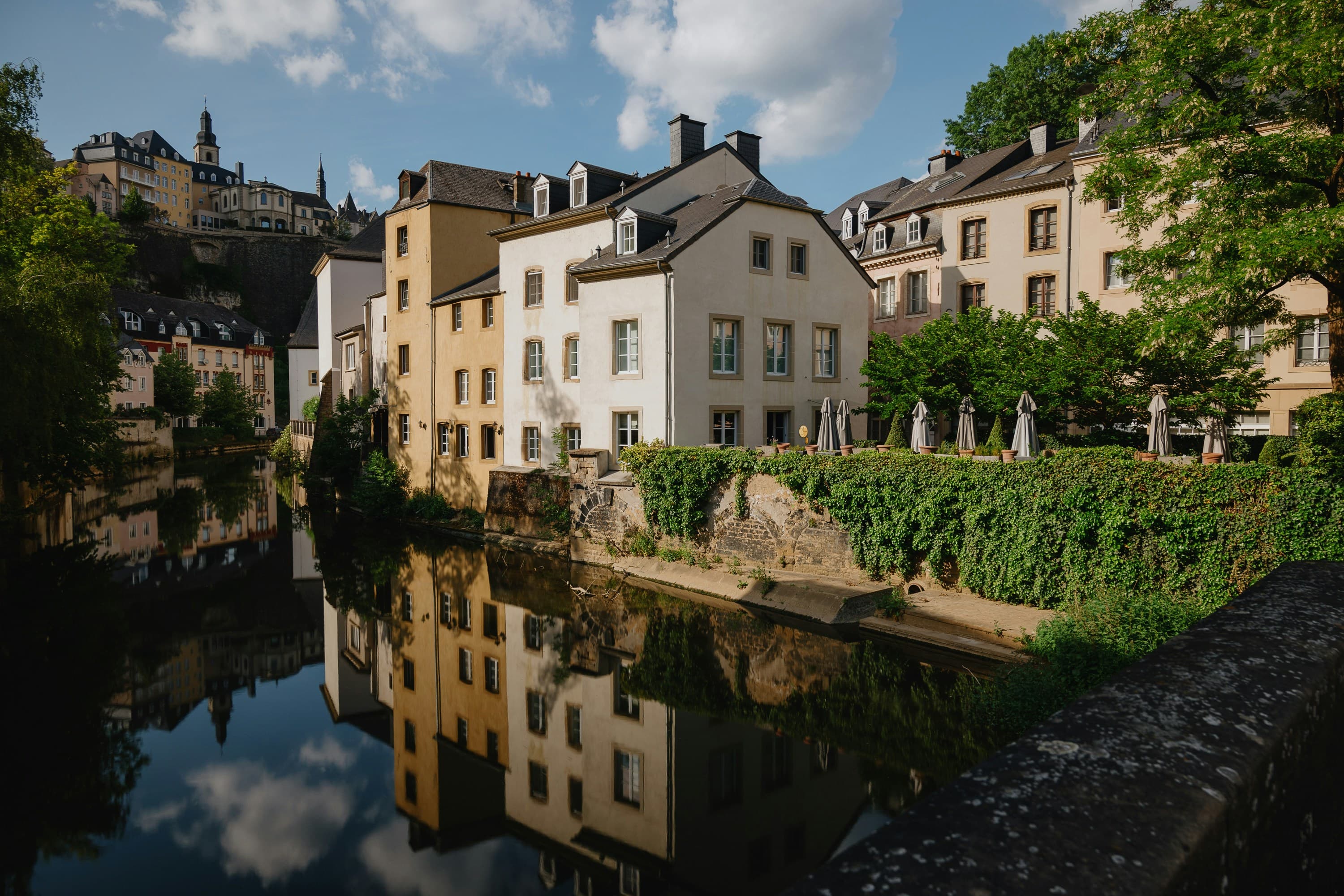 Cobblestones in the Grund valley, Luxembourg.